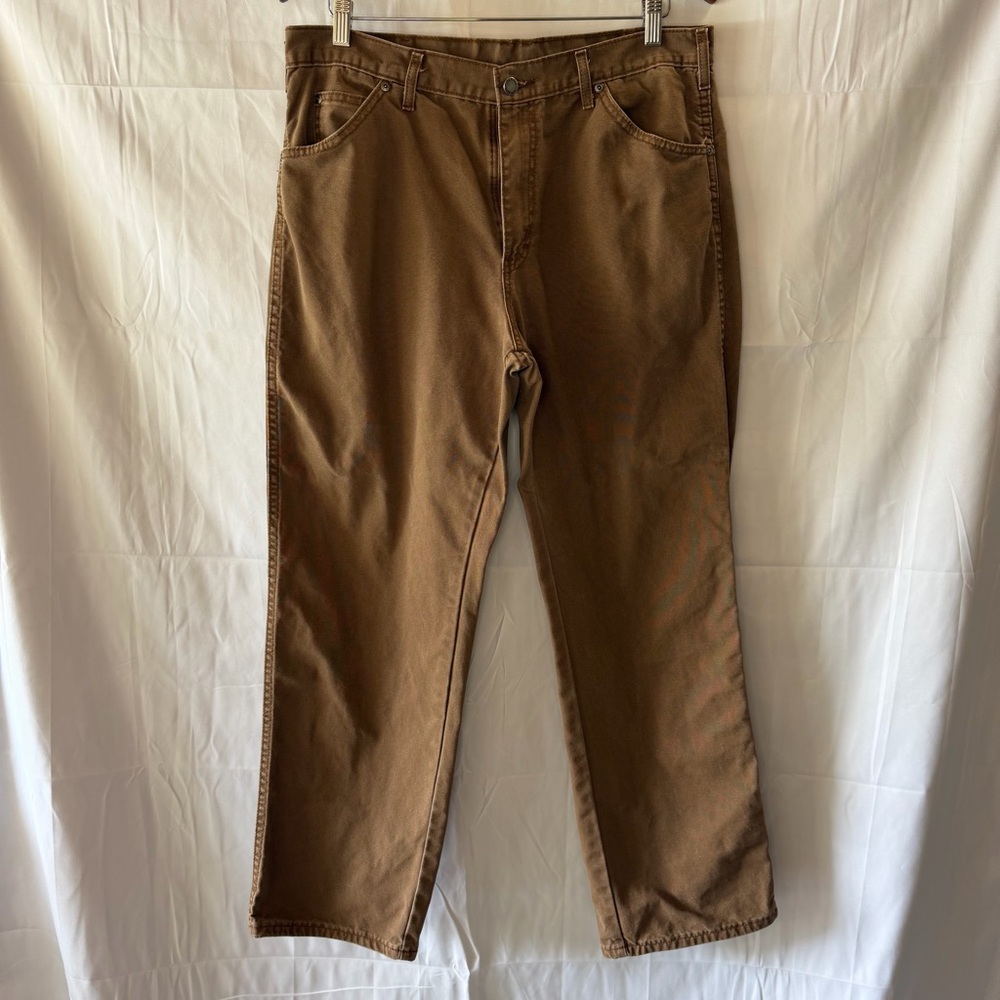 Dickies Mens 34x30 Brown Duck Canvas Utility Work Pants Straight Leg 100% Cotton
